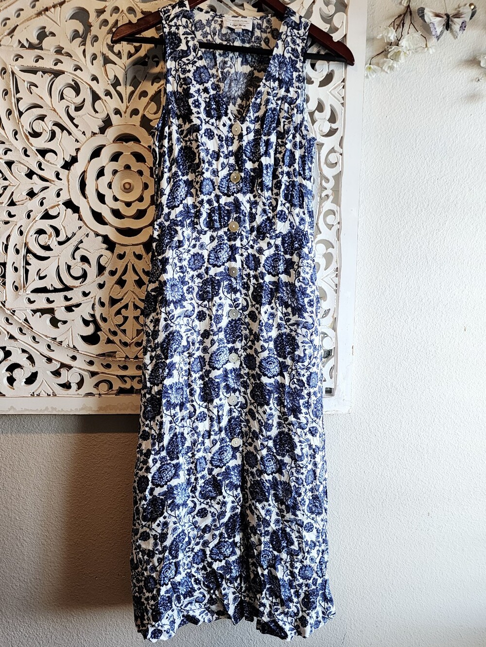 LOS ANGELES ATELIER & OTHER STORIES BLUE FLORAL MIDI DRESS SLEEVELESS SIZE 2 - Picture 10 of 16